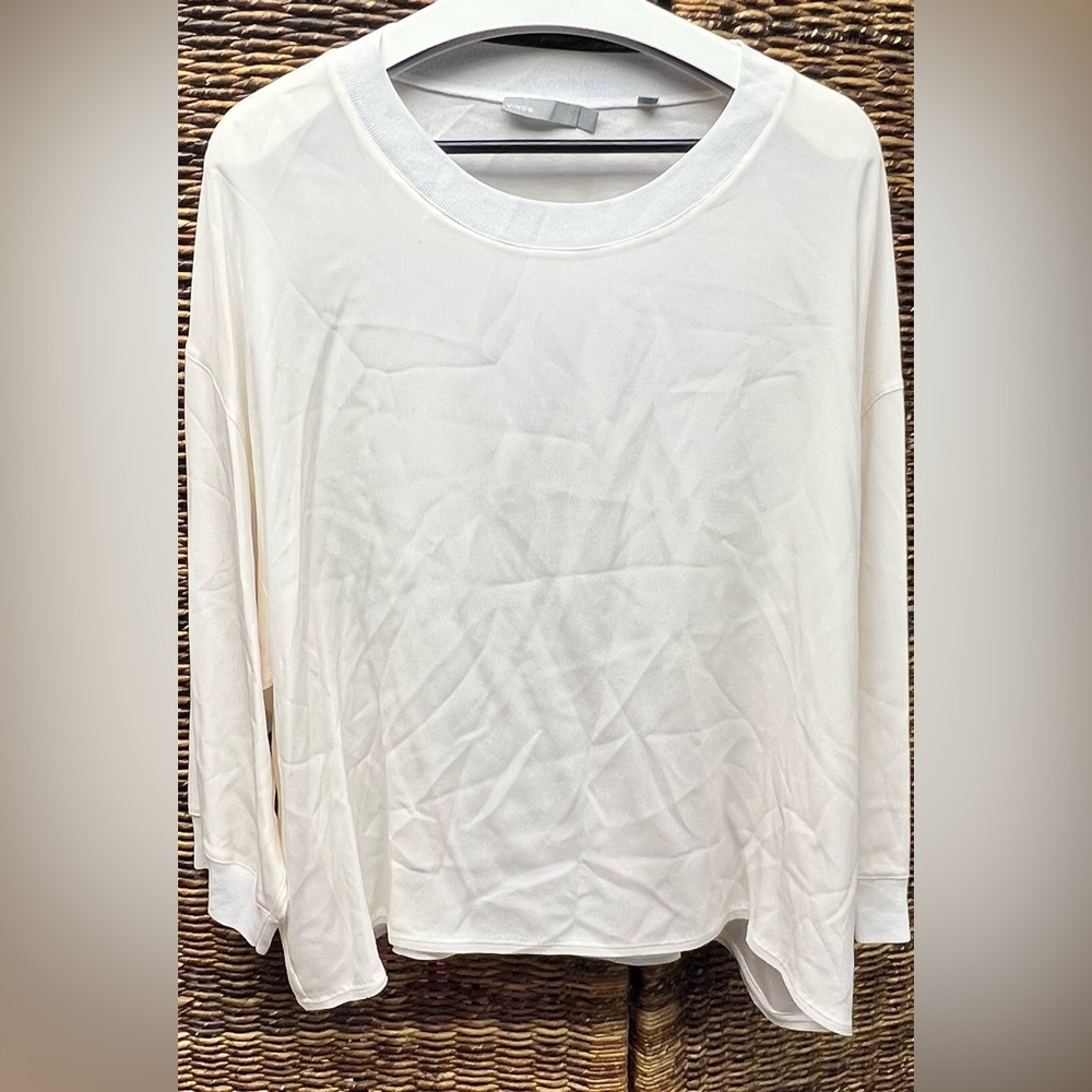 Vince-Cream Long Sleeve‎ Women's Blouse - Silk, Large